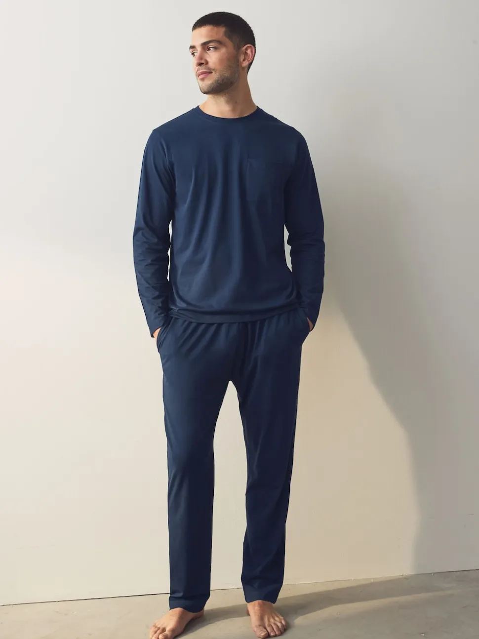Navy Blue/Grey Long Sleeve Jersey Pyjamas Set