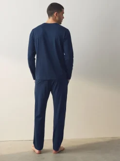Navy Blue/Grey Long Sleeve Jersey Pyjamas Set