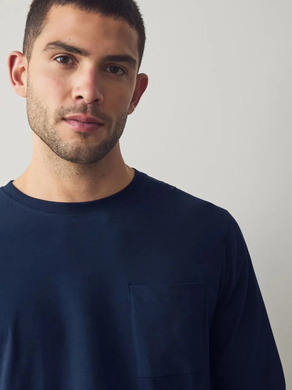 Navy Blue/Grey Long Sleeve Jersey Pyjamas Set