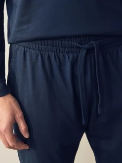 Navy Blue/Grey Long Sleeve Jersey Pyjamas Set