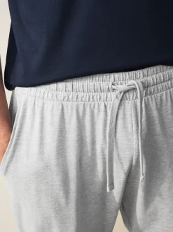 Navy Blue/Grey Marl Cuffed Jersey Pyjamas Set