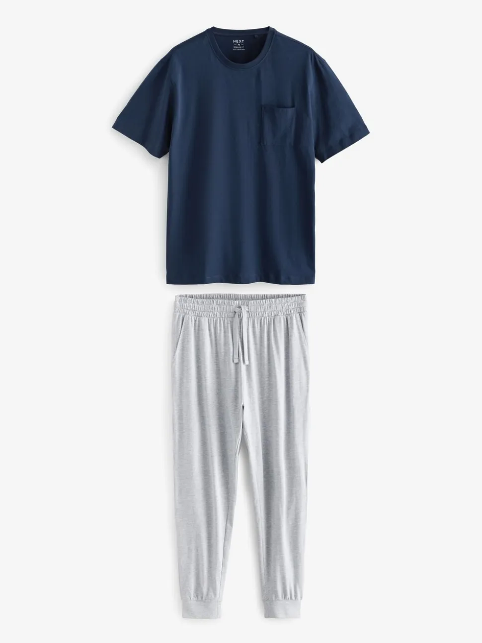Navy Blue/Grey Marl Cuffed Jersey Pyjamas Set