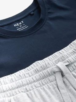 Navy Blue/Grey Marl Cuffed Jersey Pyjamas Set