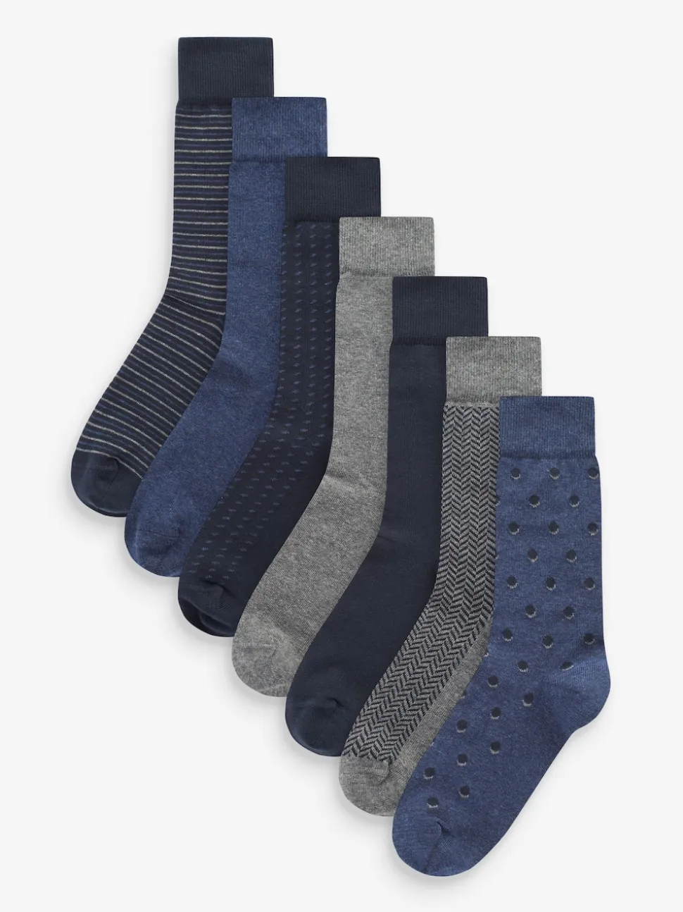 Navy Blue/Grey Pattern 7 Pack Cotton Rich Socks