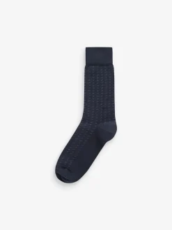 Navy Blue/Grey Pattern 7 Pack Cotton Rich Socks