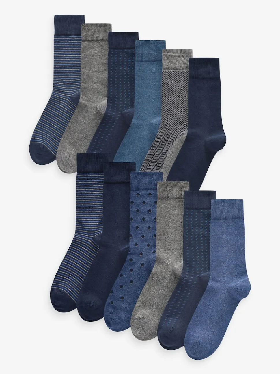 Navy Blue/Grey Pattern 12 Pack Cotton Rich Socks