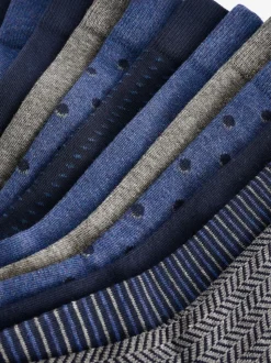Navy Blue/Grey Pattern 12 Pack Cotton Rich Socks