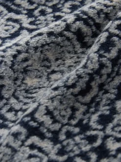 Navy Blue/Grey Printed Full Zip Funnel Neck Fleece