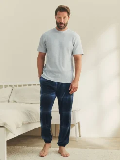 Navy Blue/Grey Textured Cosy Motionflex Cuffed Pyjamas Set