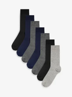 Navy Blue/Grey/Black 7 Pack Cotton Rich Socks