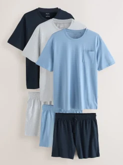 Navy Blue/Grey/Blue Jersey Pyjamas Shorts Set 3 Pack