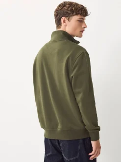 Navy Blue/Khaki Green 2 Pack Cotton Rich Heavyweight Jersey Quarter Zip Neck Sweatshirts