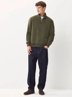 Navy Blue/Khaki Green 2 Pack Cotton Rich Heavyweight Jersey Quarter Zip Neck Sweatshirts