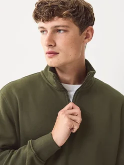 Navy Blue/Khaki Green 2 Pack Cotton Rich Heavyweight Jersey Quarter Zip Neck Sweatshirts