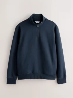 Navy Blue/Khaki Green 2 Pack Cotton Rich Heavyweight Jersey Quarter Zip Neck Sweatshirts