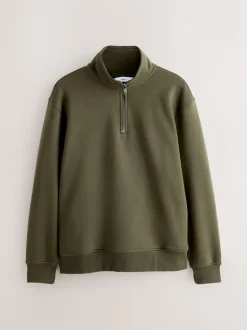 Navy Blue/Khaki Green 2 Pack Cotton Rich Heavyweight Jersey Quarter Zip Neck Sweatshirts