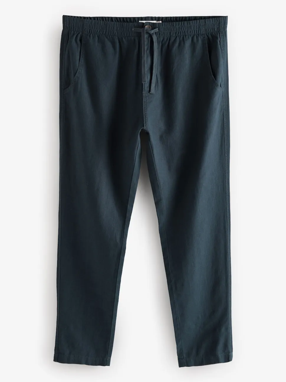 Navy Blue/Natural Ecru Linen Cotton Elasticated Drawstring Trousers 2 Pack