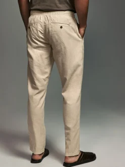 Navy Blue/Natural Ecru Linen Cotton Elasticated Drawstring Trousers 2 Pack
