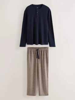 Navy Blue/Neutral Motionflex Cosy Long Sleeve Pyjamas Set