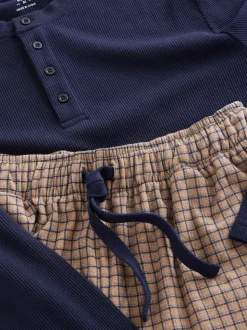 Navy Blue/Neutral Motionflex Cosy Long Sleeve Pyjamas Set