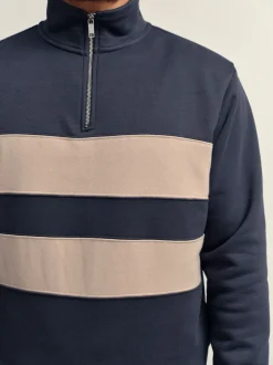 Navy Blue/Neutral Quarter Zip Colour Blocking Sweatshirt