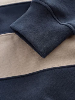 Navy Blue/Neutral Quarter Zip Colour Blocking Sweatshirt