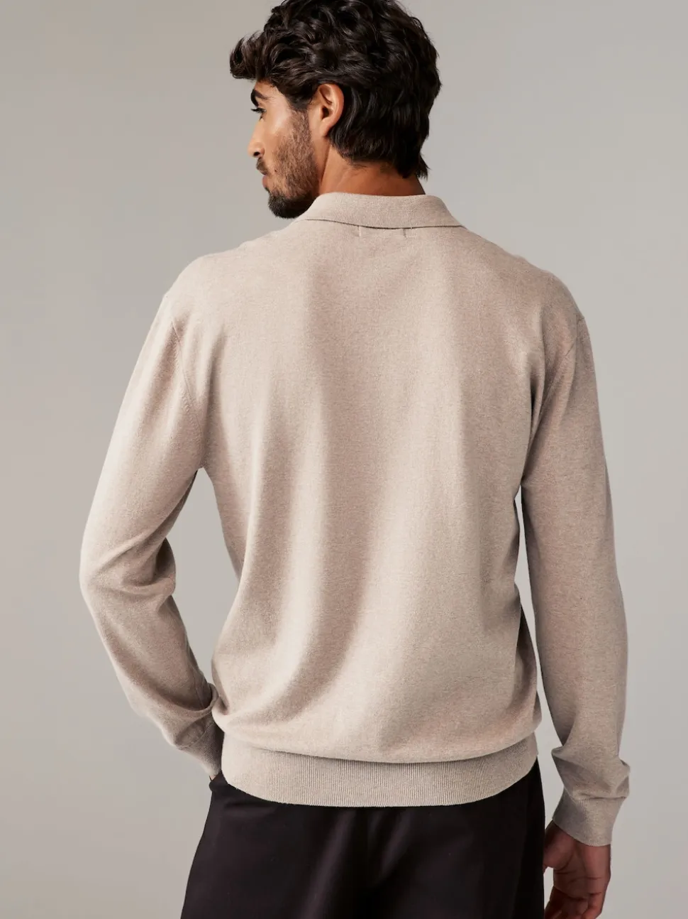 Navy Blue/Neutral Regular Fit Knitted Long Sleeve Polo Shirts 2 Pack