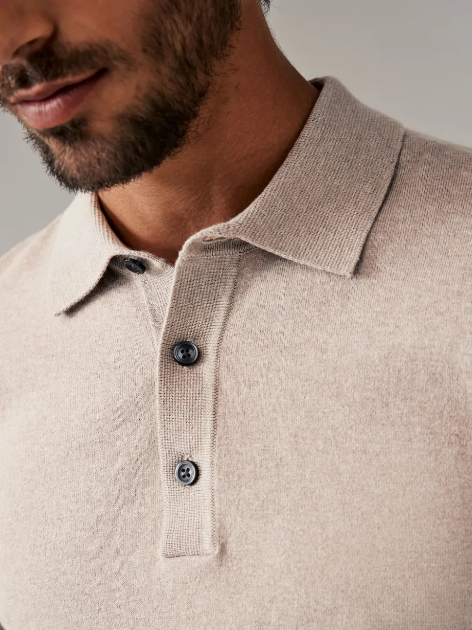 Navy Blue/Neutral Regular Fit Knitted Long Sleeve Polo Shirts 2 Pack