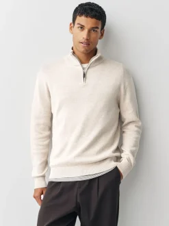 Navy Blue/Oatmeal N.Premium 100% Cotton Regular Fit Premium Quarter Zip Jumpers 2 Pack