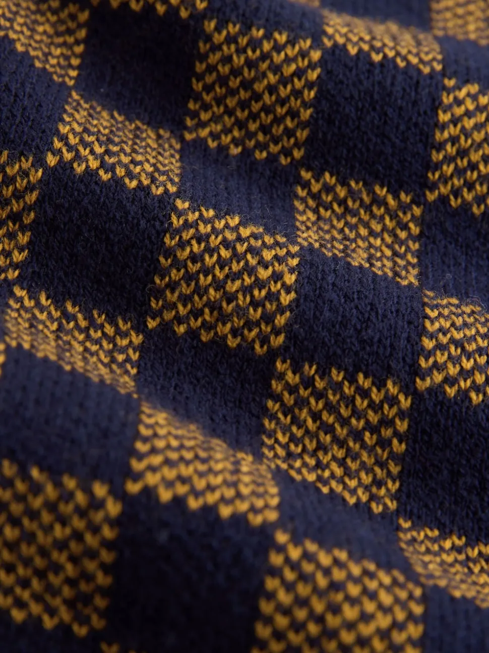 Navy Blue/Ochre Yellow Regular Fit Geo Pattern Zip-Through Collared Cardigan