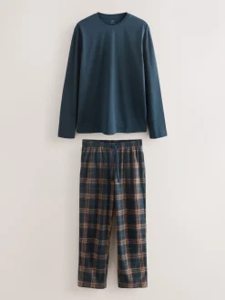 Navy Blue/Rust Motionflex Cosy Long Sleeve Pyjamas Set