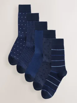 Navy Blues Pattern Smart Socks 5 Pack