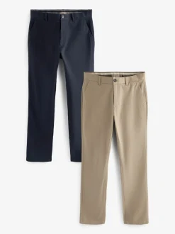 Navy Blue/Stone Slim Fit Stretch Chino Trousers 2 Pack