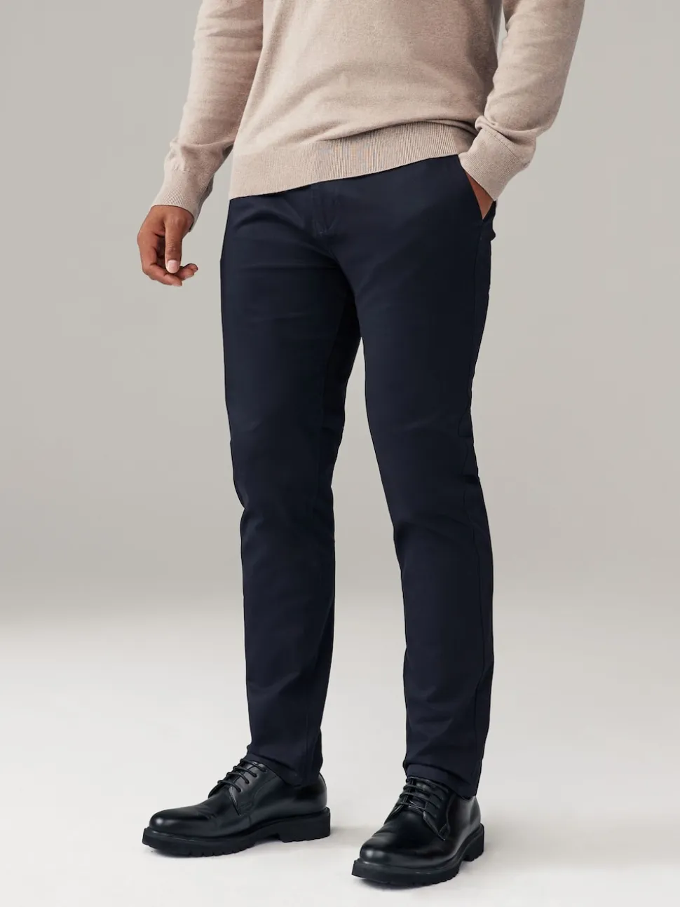 Navy Blue/Stone Slim Fit Stretch Chino Trousers 2 Pack