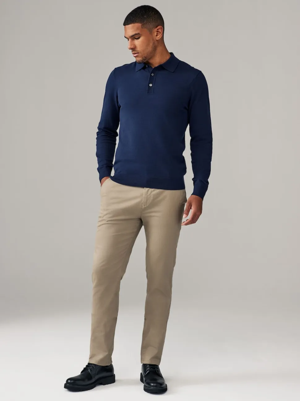 Navy Blue/Stone Slim Fit Stretch Chino Trousers 2 Pack