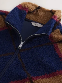 Navy Blue/Tan Brown Argyle Zip Through Printed Fleece