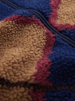 Navy Blue/Tan Brown Argyle Zip Through Printed Fleece