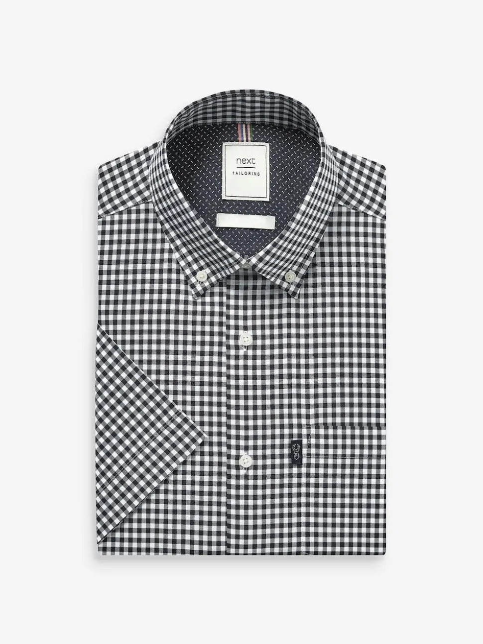 Navy Blue/White Gingham Check Easy Iron Button Down Short Sleeve Oxford Shirt