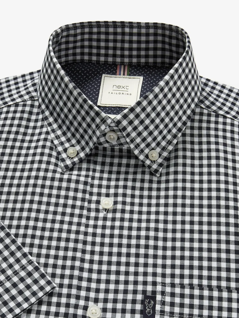 Navy Blue/White Gingham Check Easy Iron Button Down Short Sleeve Oxford Shirt