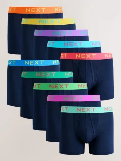 Navy Bright Contrast Colour Waistband A-Front Boxers 10 Pack