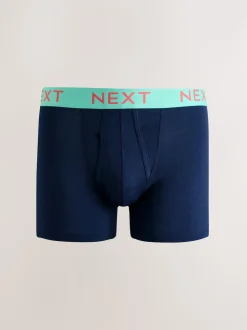 Navy Bright Contrast Colour Waistband A-Front Boxers 10 Pack