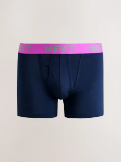Navy Bright Contrast Colour Waistband A-Front Boxers 10 Pack