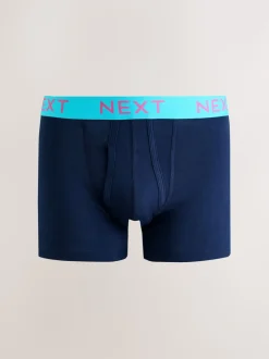 Navy Bright Contrast Colour Waistband A-Front Boxers 10 Pack