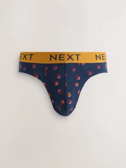 Navy Burgundy Spot Stripe 5 Pack Cotton Rich Briefs