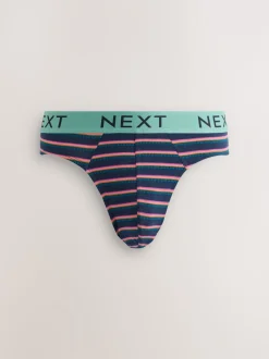 Navy Burgundy Spot Stripe 5 Pack Cotton Rich Briefs