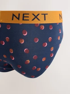 Navy Burgundy Spot Stripe 5 Pack Cotton Rich Briefs