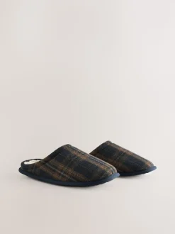 Navy Check Mule Slippers