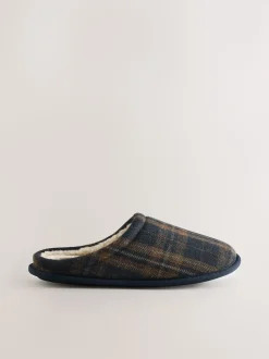 Navy Check Mule Slippers