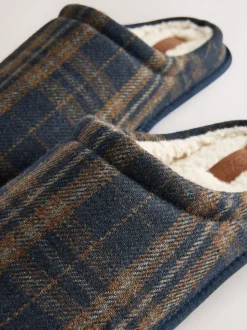 Navy Check Mule Slippers
