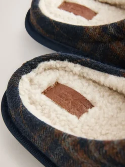 Navy Check Mule Slippers